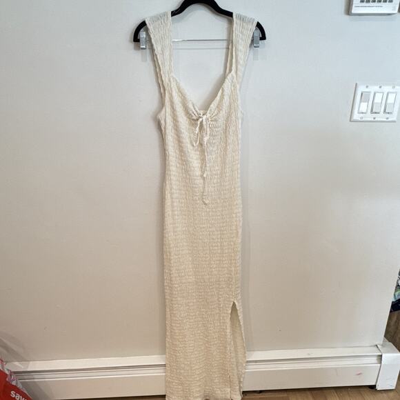F Beach Dresses & Skirts - F Beach Ivory Textured V-Neck Sleeveless Tie Stretch Maxi Dress Long M